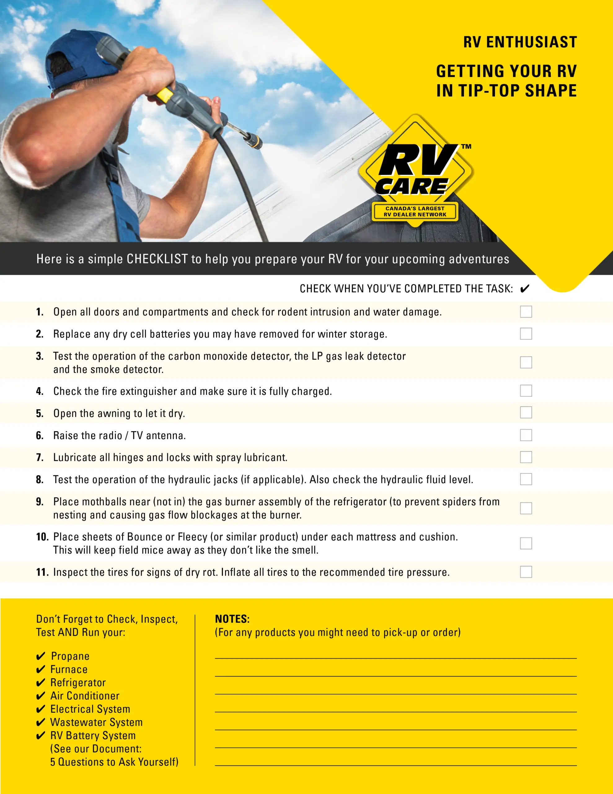 RV preparation checklist
